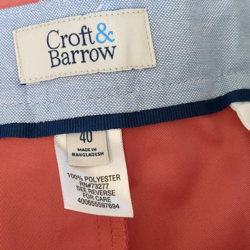 Mens Flat Front Shorts by Croft & Barrow, Coral Salmon Pink, Size 40, NEW, nwt